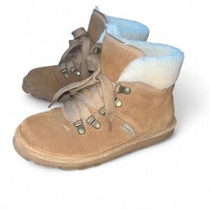 Bearpaw Women's Genuine Leather Tan Sherpa Lace Up Boots SZ 7